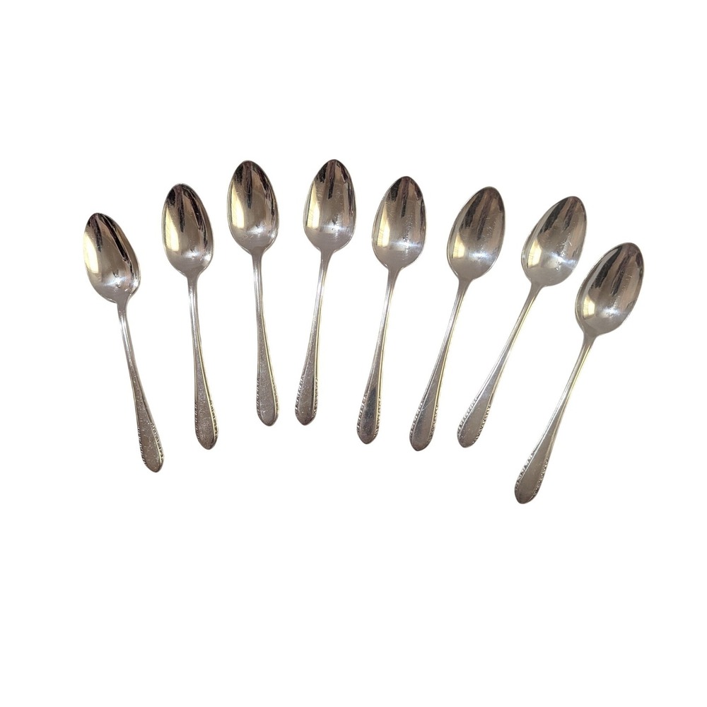 8 Holmes & Edwards Inlaid May Queen Silverplate Teaspoons 6" 1951 Flatware
